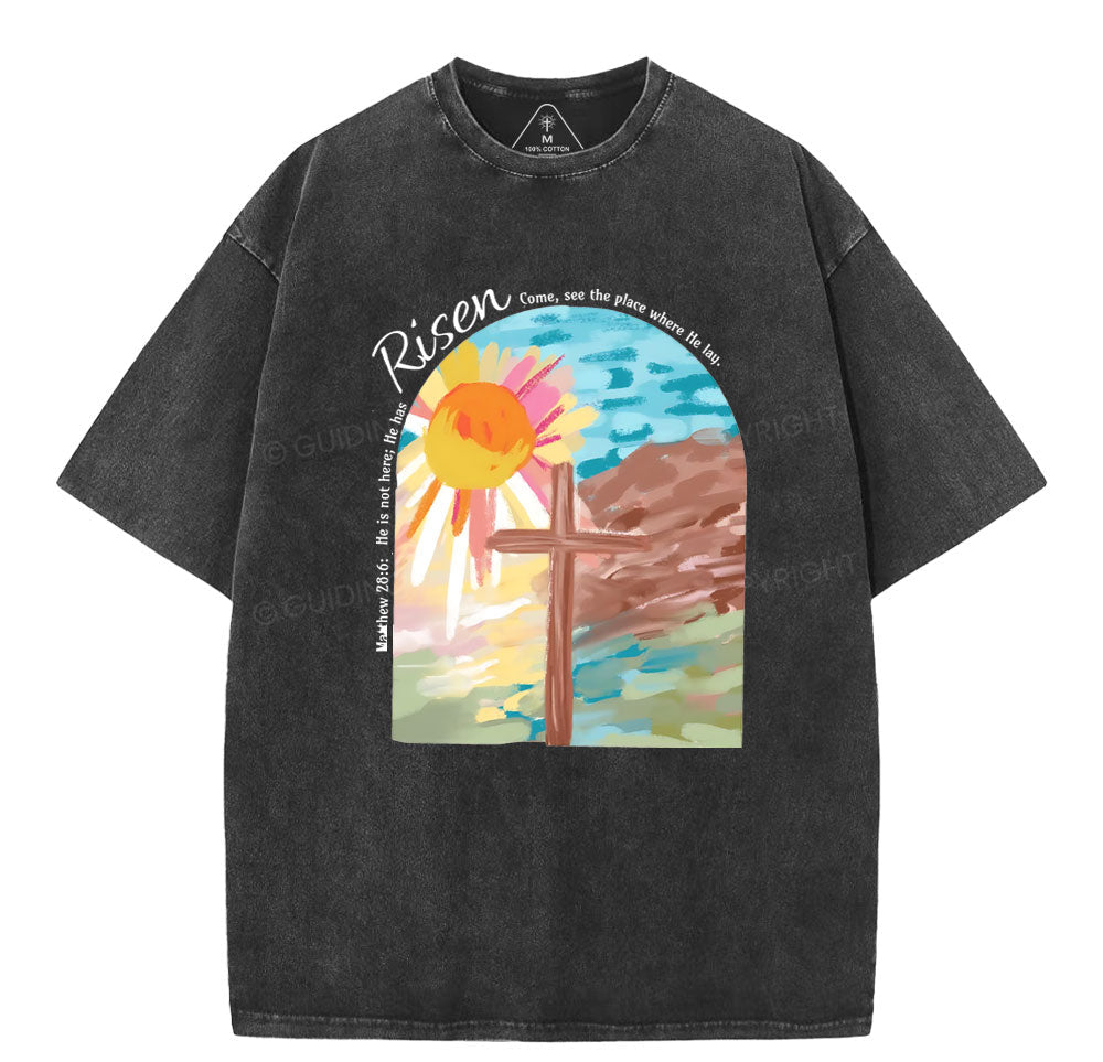 He Has Risen Christian Washed TShirt  