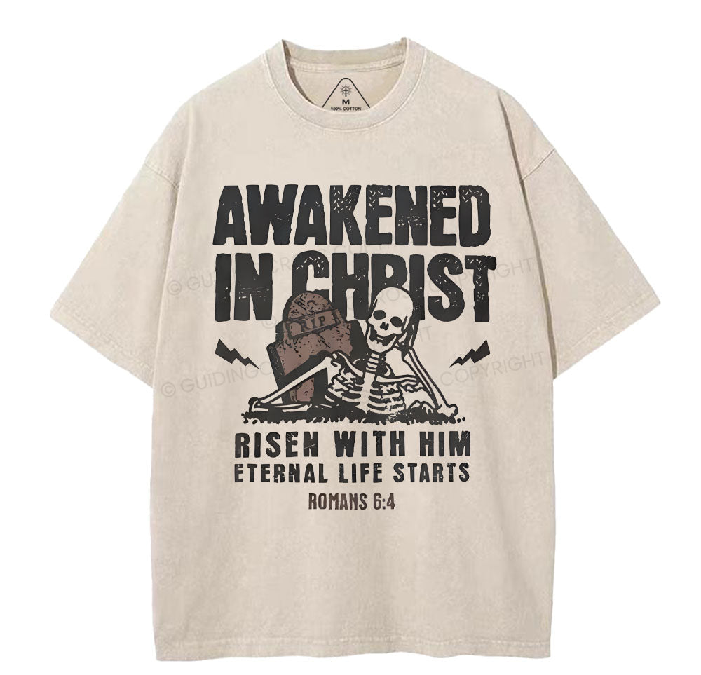 Awakened In Christ Christian Washed TShirt  