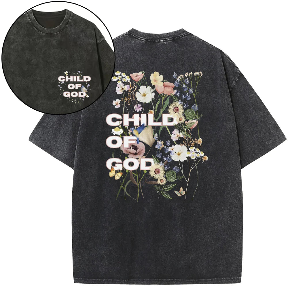 Child Of God Wildflowers Christian Washed T-Shirt Sale - GuidingCross