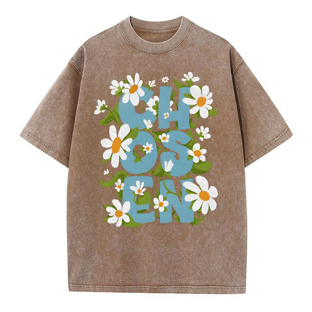 Chosen With Flower Christian Washed TShirt  