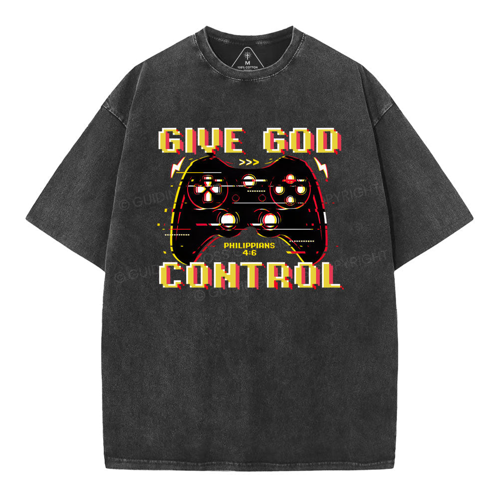 Give God Control Christian Washed TShirt  
