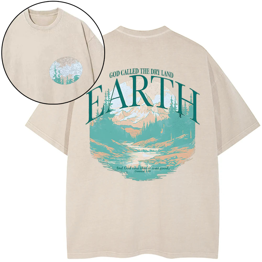 God Called The Day Land Earth Christian Washed TShirt  
