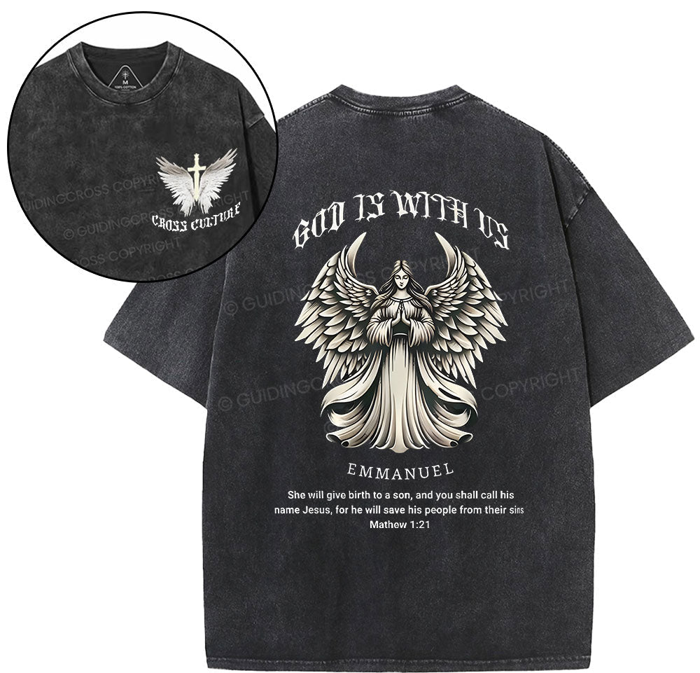 God Is With US Christian Washed TShirt  