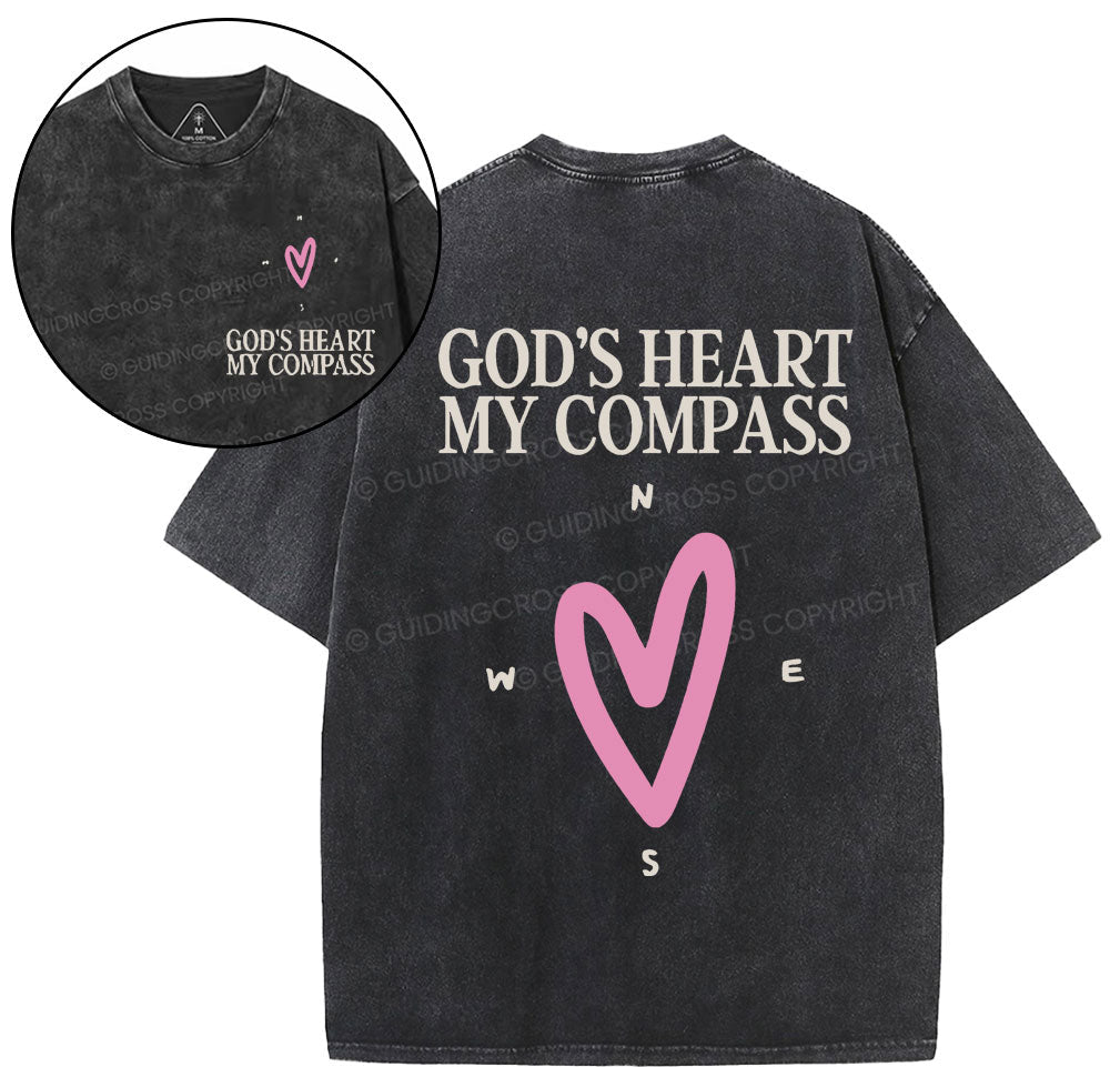 God's Heart My Compass Christian Washed TShirt  