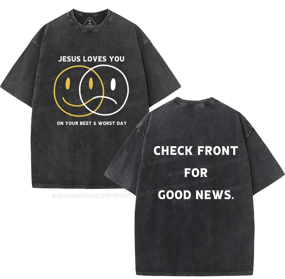 Good News Jesus Loves You Christian Washed TShirt  