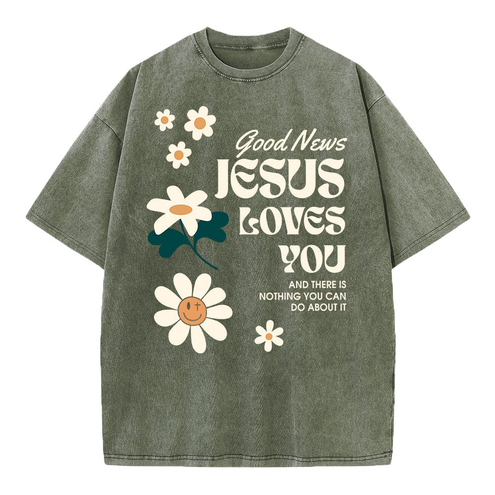Good News Jesus Loves You Christian Washed TShirt  