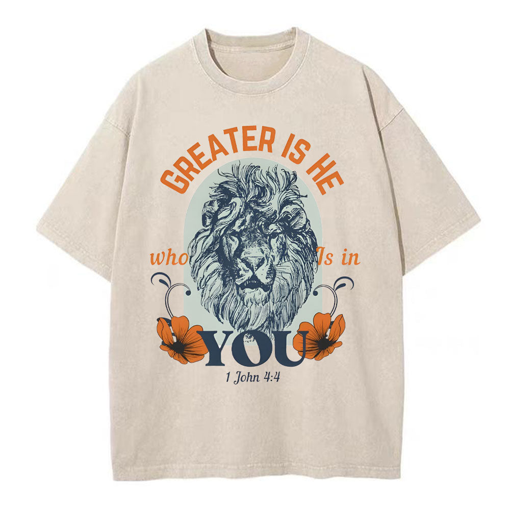 Greater Is He Who Is In You Christian Washed TShirt  