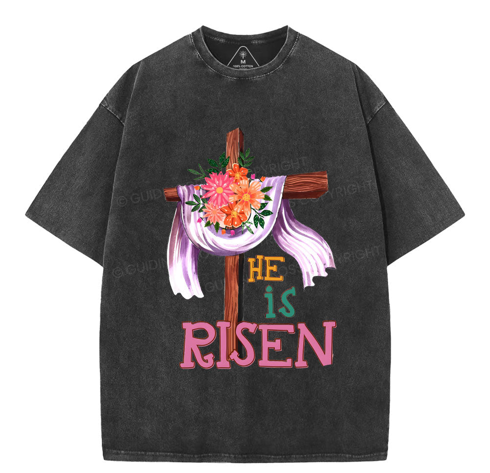 He Is Risen Christian Washed TShirt  