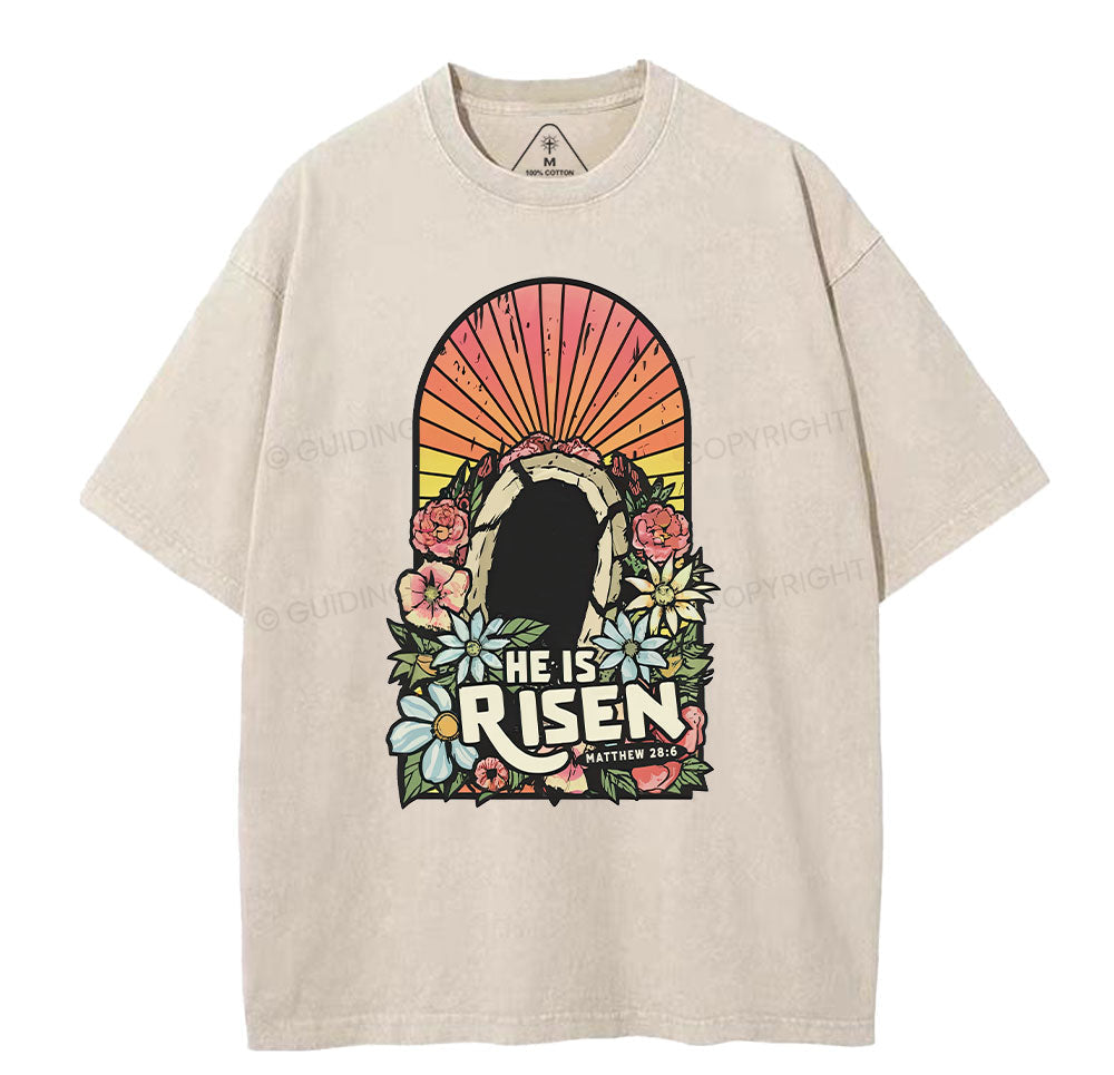 He Is Risen Chrsitian Washed TShirt  
