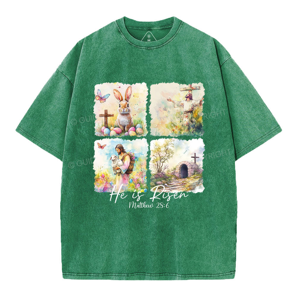 He Is Risen Christian Washed TShirt  