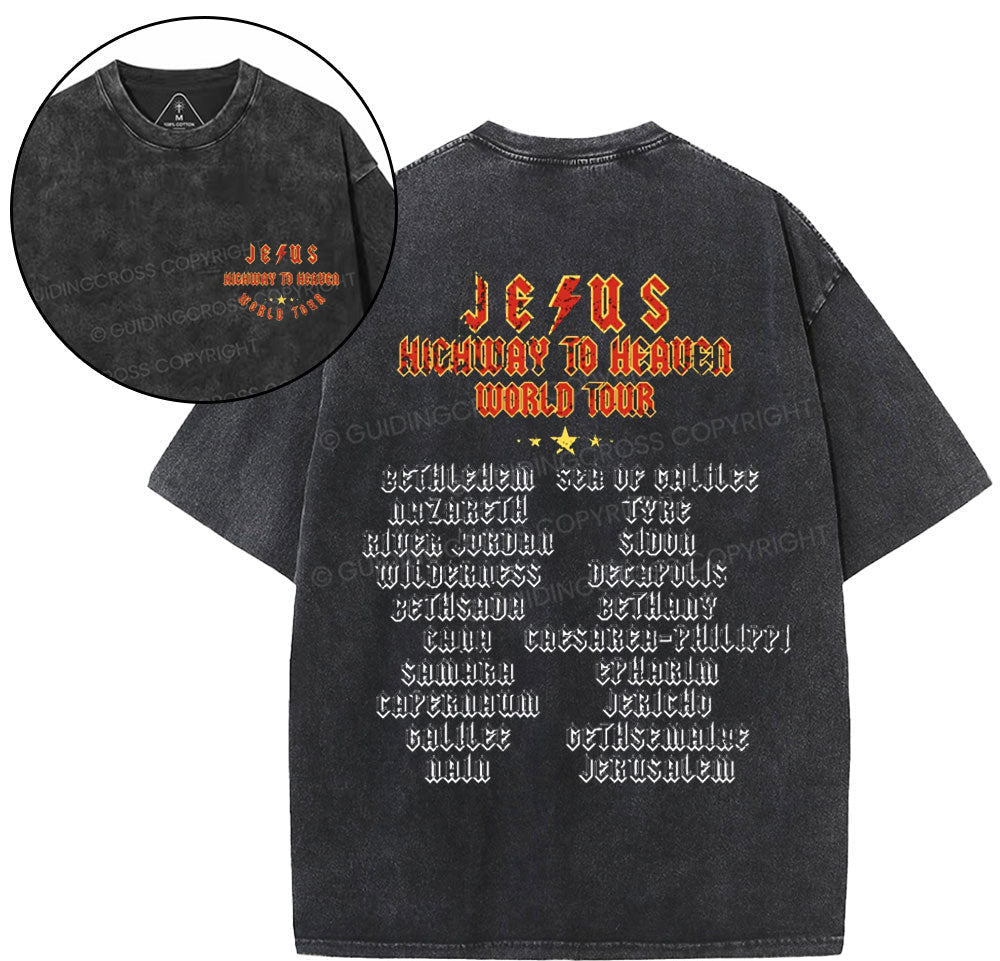 Jesus Highway To Heaven World Tour Christian Washed TShirt  