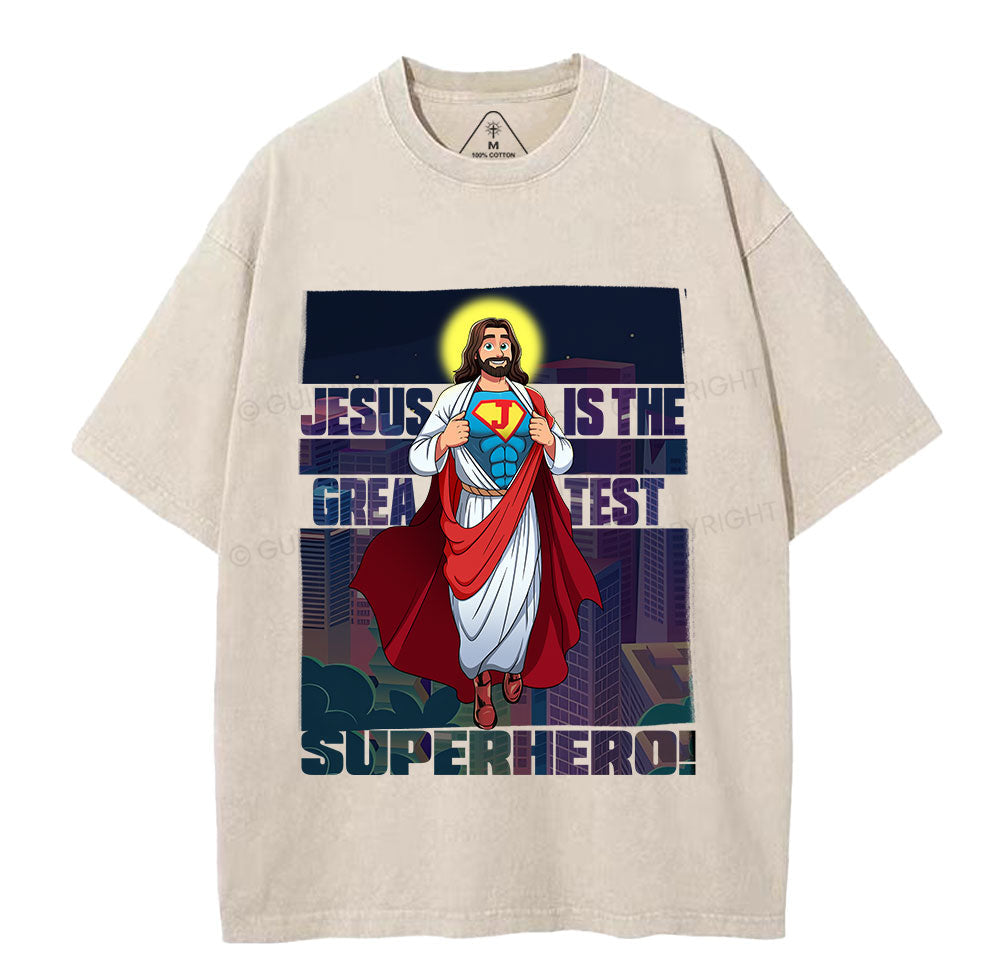 Jesus Is The Greatest Superhero Christian Washed TShirt  