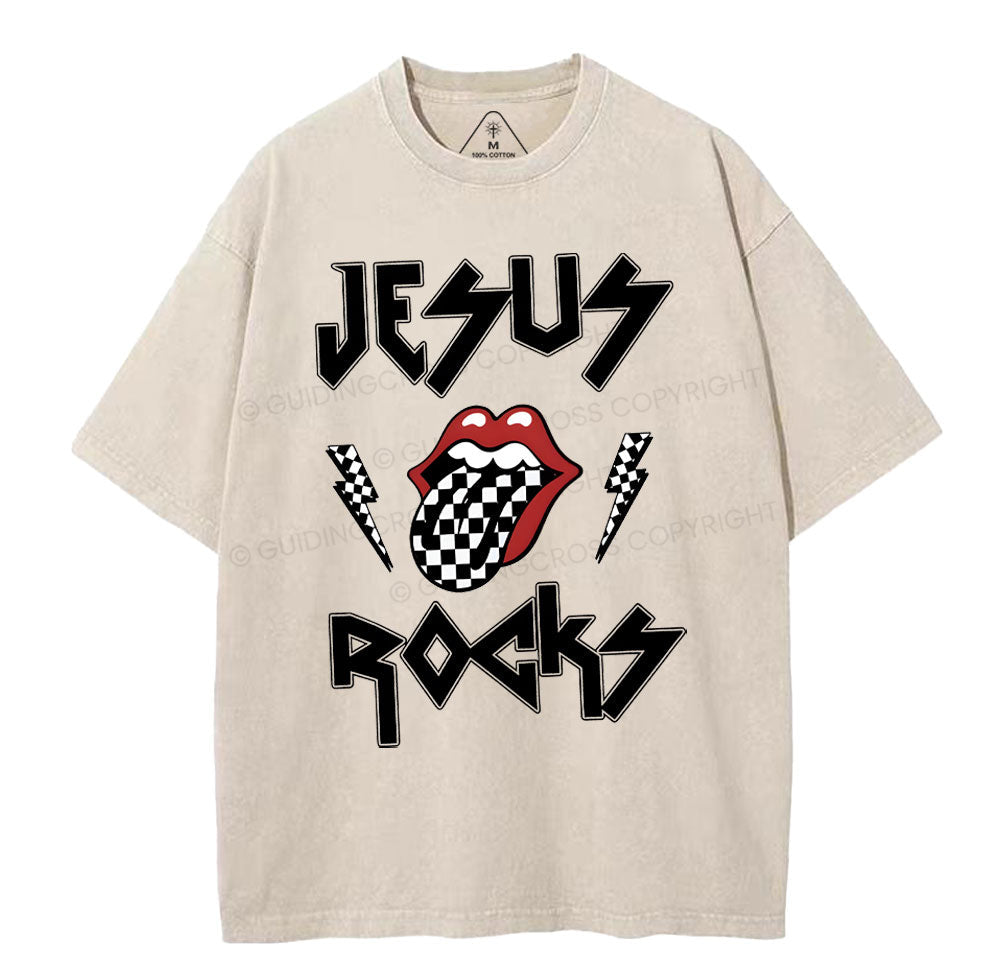 Jesus Rocks Christian Washed TShirt  
