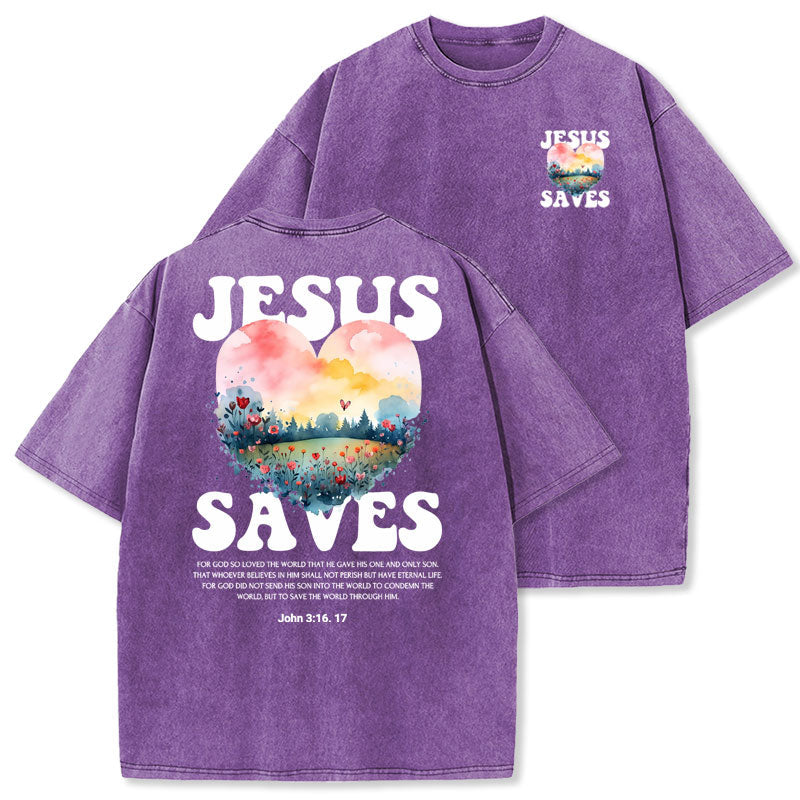 Jesus Saves Christian Washed Tshirt  