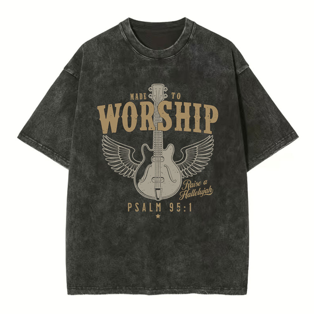 Made To Worship Guitar Christian Washed TShirt  