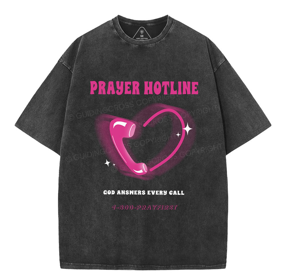 Prayer Hotline Christian Washed TShirt  