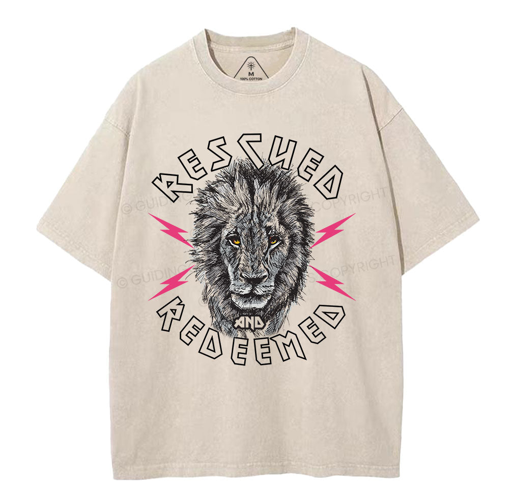Rescued And Redeemed Lion Christian Washed TShirt  