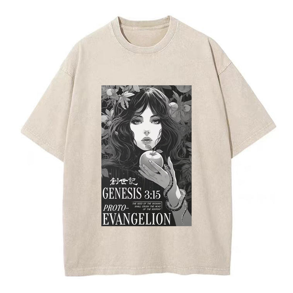 Retro Bible Print Genesis Evangelion Christian Washed TShirt  