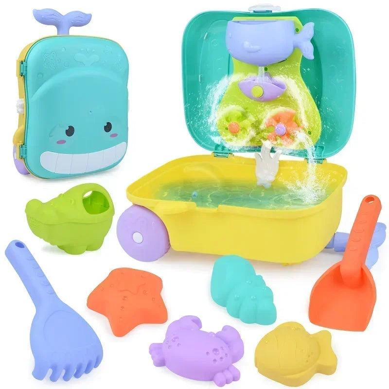 Children’s Summer Beach Toy Set – Outdoor Sand Shovel, Water Play Tools, Trolley Suitcase, Sand Molds, and Rake for Kids’ Gifts