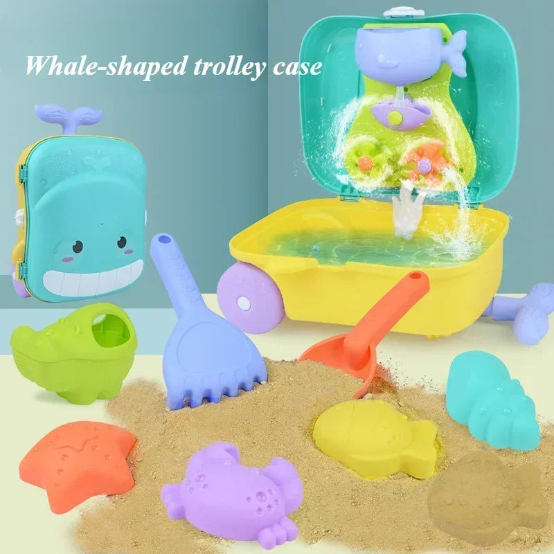Children’s Summer Beach Toy Set – Outdoor Sand Shovel, Water Play Tools, Trolley Suitcase, Sand Molds, and Rake for Kids’ Gifts