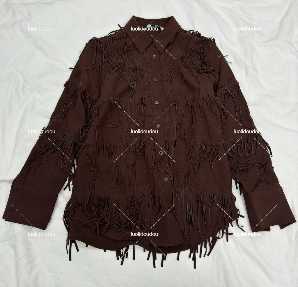 Women’s Maxi Fringe Long-Sleeve Lapel Shirt – Style 4786/300