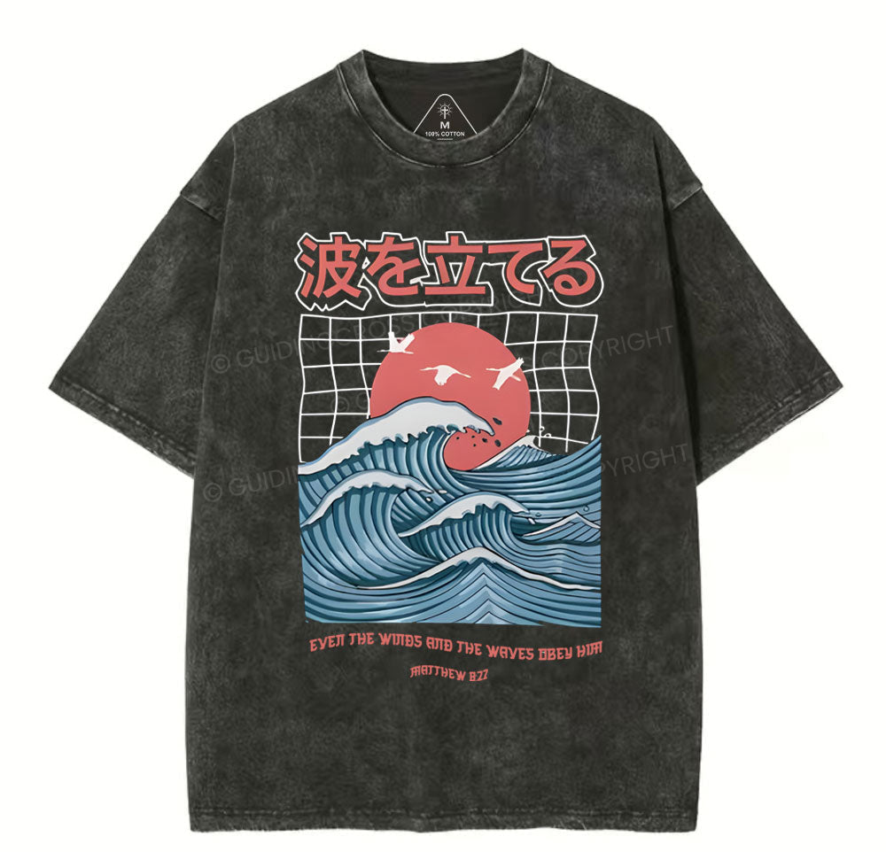 The Winds And The Waves Obey Him Chirstian Washed TShirt  
