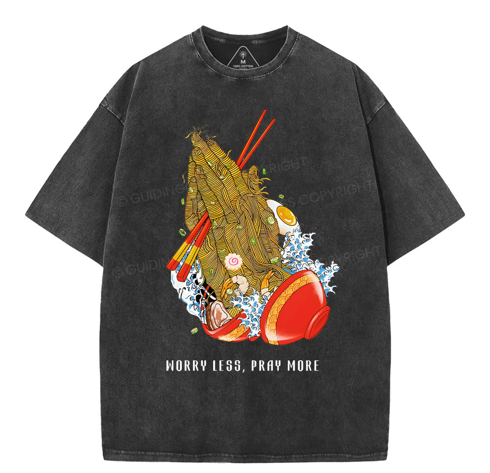 Worry Less Pray More Christian Washed TShirt  